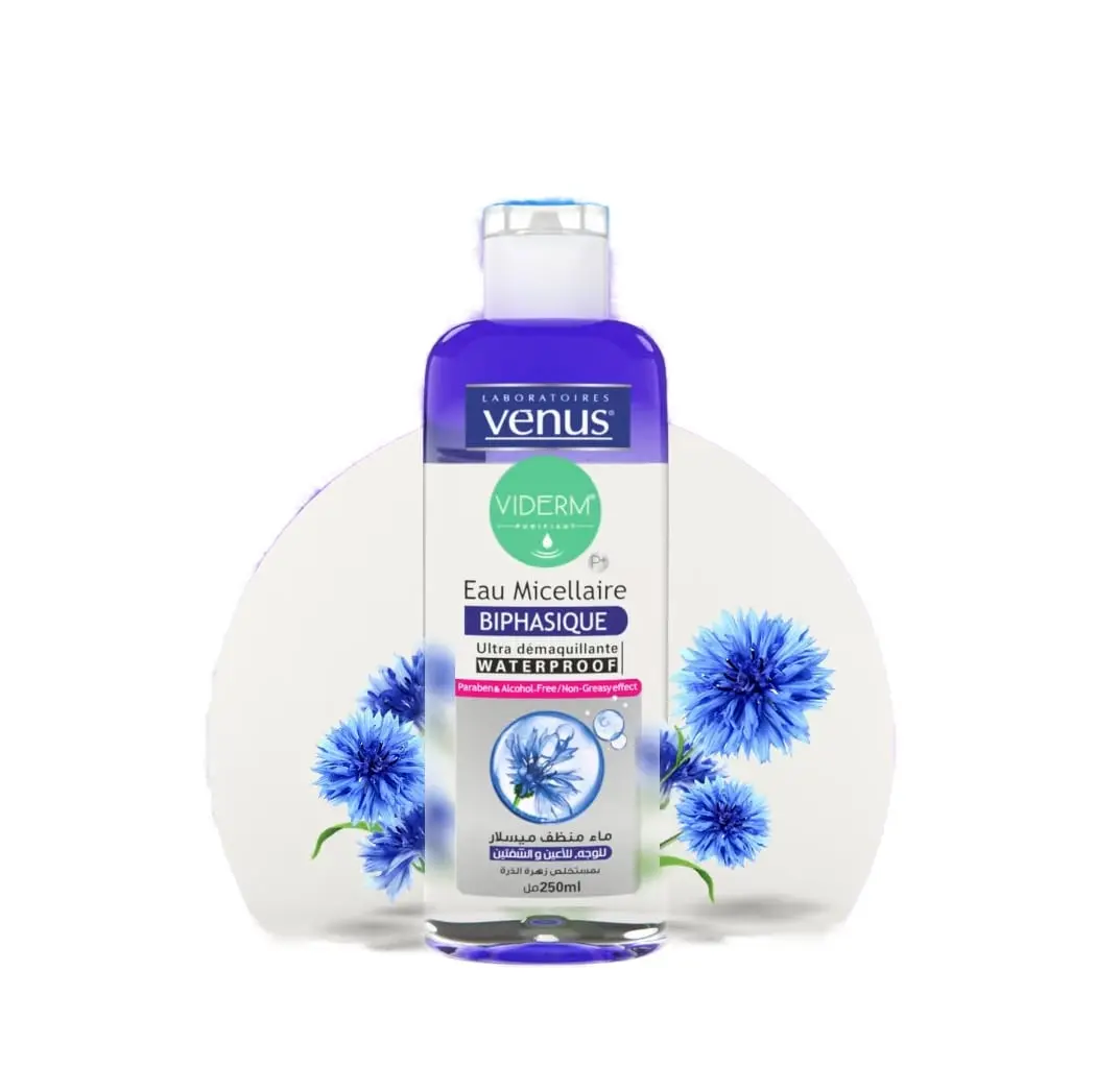 Eau micellaire Venus Viderm biphasique - Ultra démaquillante - Waterproof - Peaux sensibles250ml