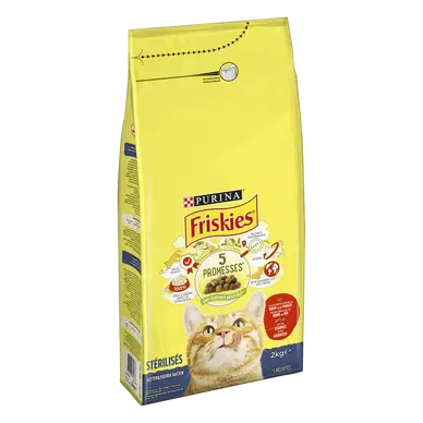 Croquettes friskies Purina - 5 Promesses - Stérilisés - Boeuf poulet et légumes- 2Kg